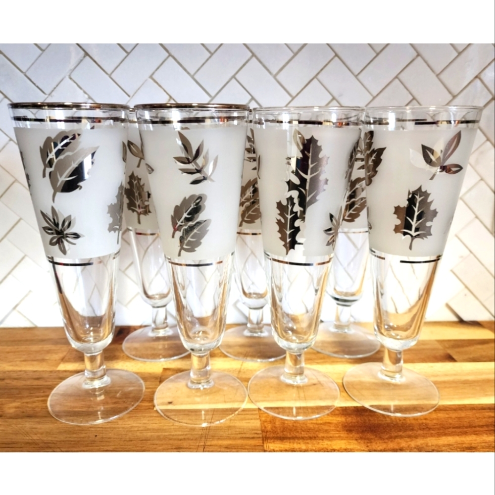 Vintage Libbey Silver Leaf Liquor Champagne Glasses (set of 7)